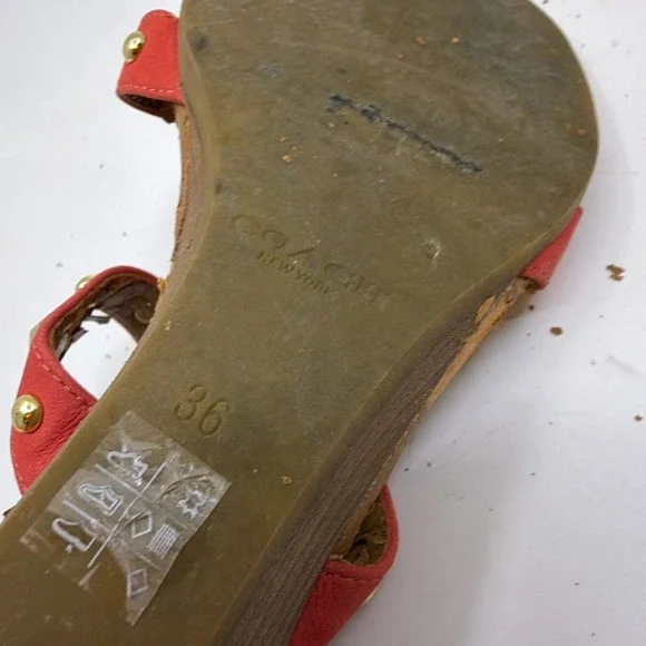 Coach Studded Wedge Red Suede Sandal 36 - Picture 7 of 8
